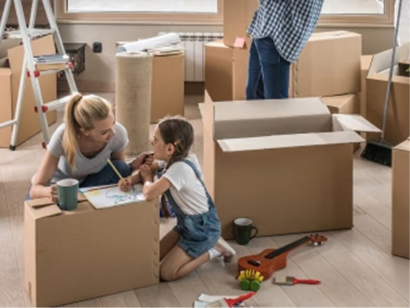 Stacks of professional moving boxes