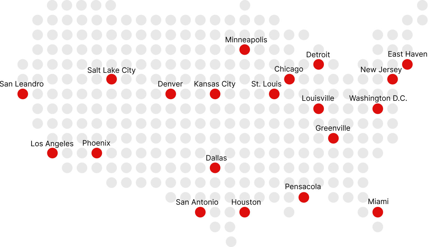 Map of 20 New Haven Moving Equipment distribution centers across the United States